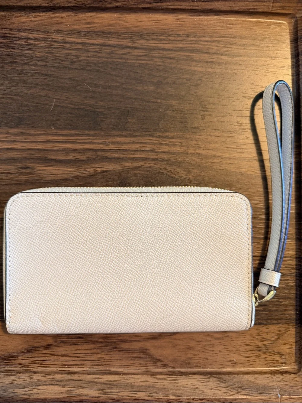 Coach Cream Pebbled Leather Wristlet with Gold Logo